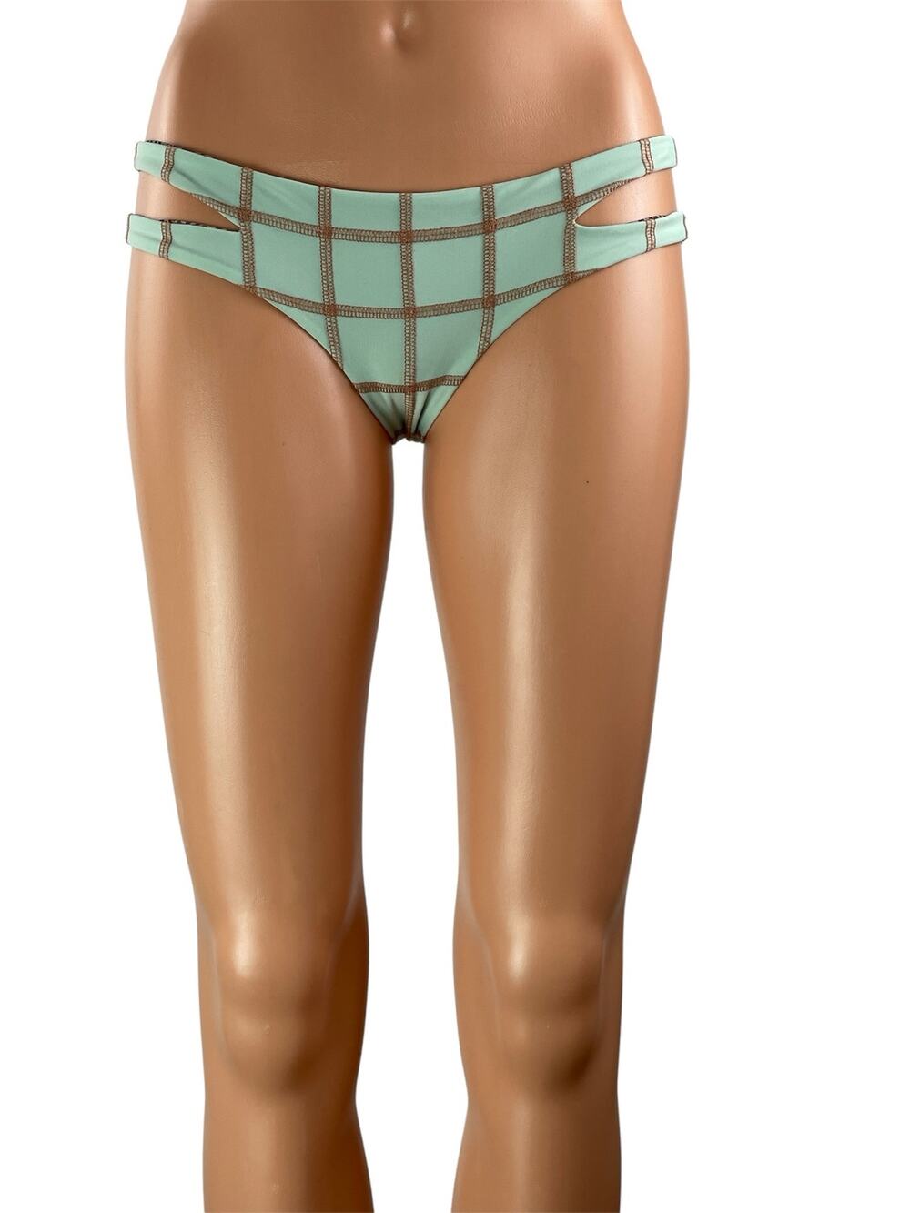 Acacia Women's Light Green Plaid Cut Out Swimsuit Swimwear Bikini Bottom Size M